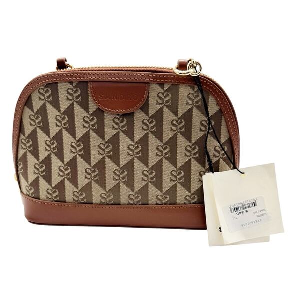 NWT Sandro Marron Brown Small Canvas Leather Logo Chain Strap Crossbody Bag - Picture 1 of 11